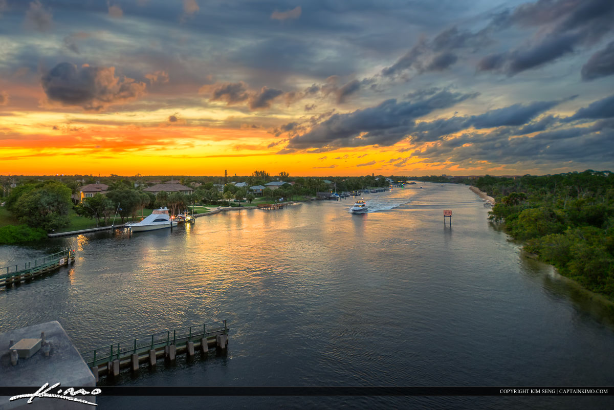 Sunset Along the Juno Beach Waterway Waterfront Property Royal Stock