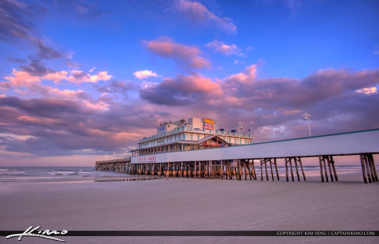 Daytona Beach Boardwalk and Pier Purple Colors | Royal Stock Photo