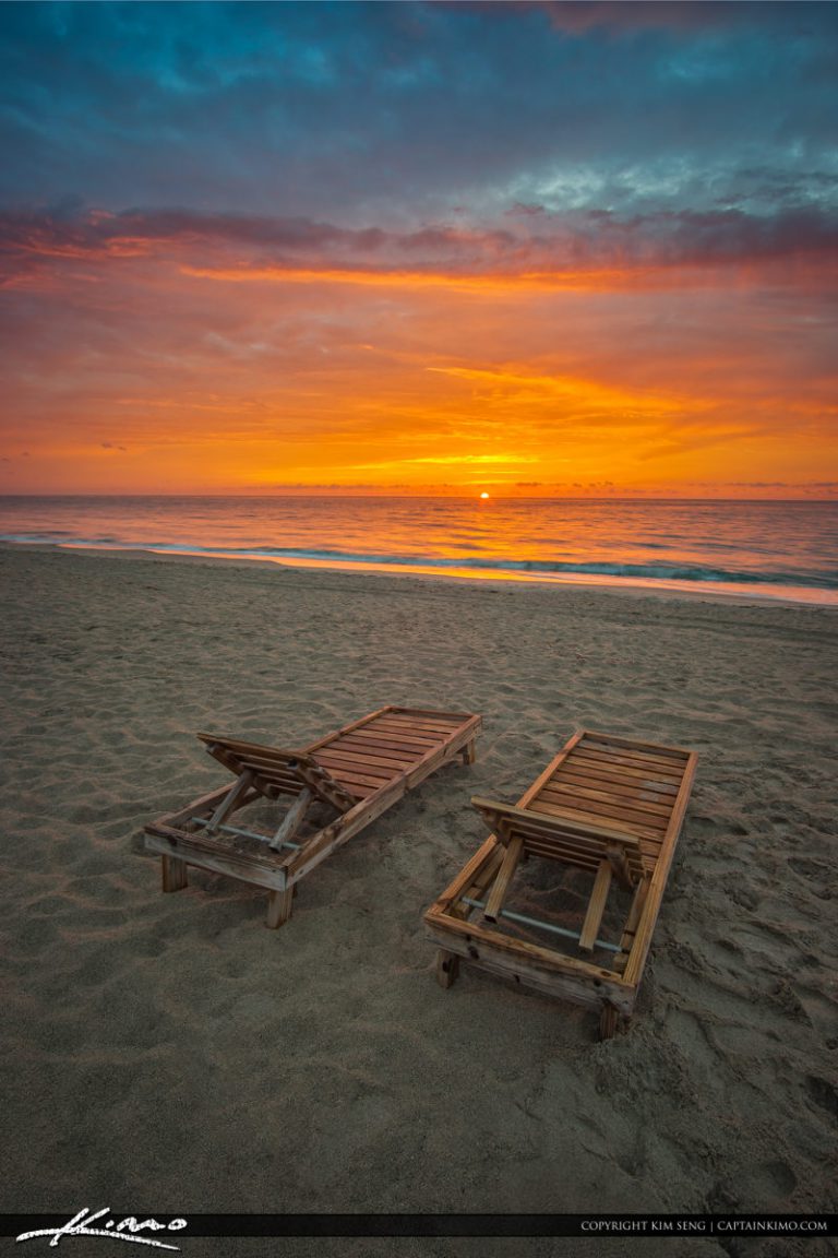 Pair of Beach Chairs South Florida Sunrise Royal Stock Photo