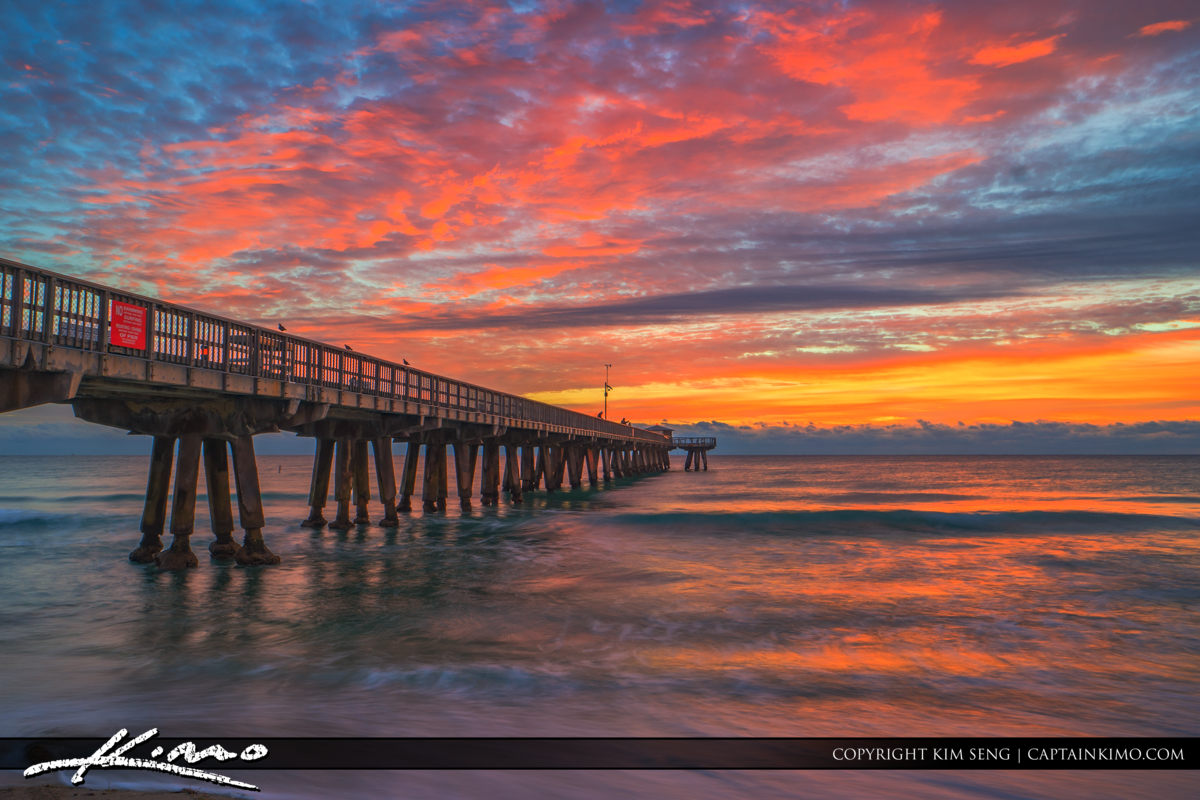 Pompano Beach Pier Colors in the Sky Royal Stock Photo
