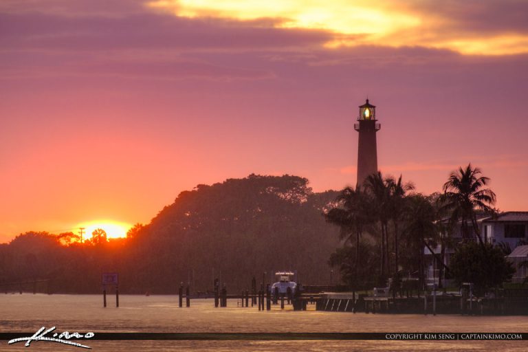 Jupiter Lighthouse Rain Storm Sunset Royal Stock Photo