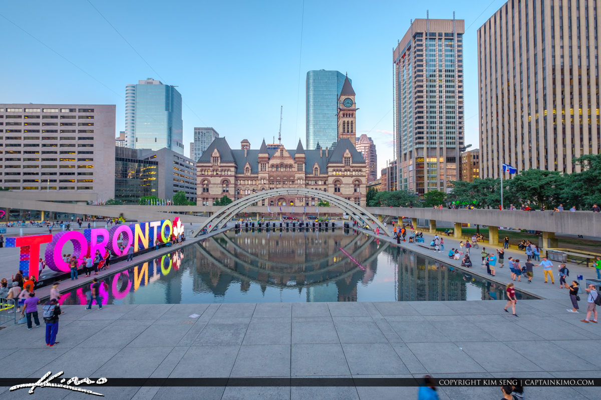 Toronto Canada Ontario Fountain and Old City Hall - Royal Stock Photo