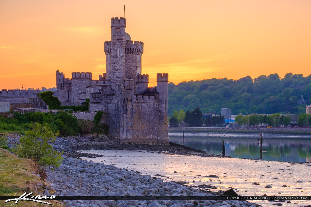 Blackrock Castle Cork Ireland Sunset Warm Golden Glow Royal Stock Photo