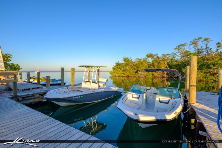 Boat at Dock Gilberts Resort Key Largo Florida Keys Royal Stock Photo