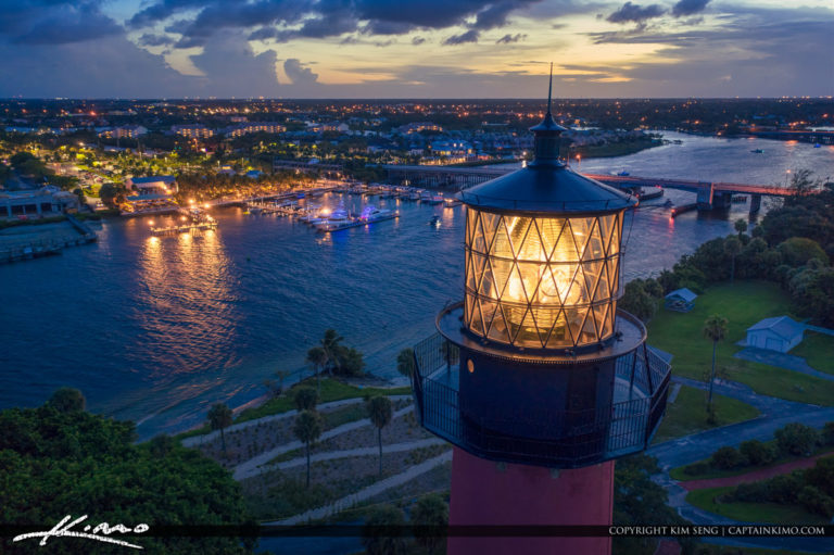 Jupiter Lighthouse Nightlife Waterway Aerial Photography Royal Stock 