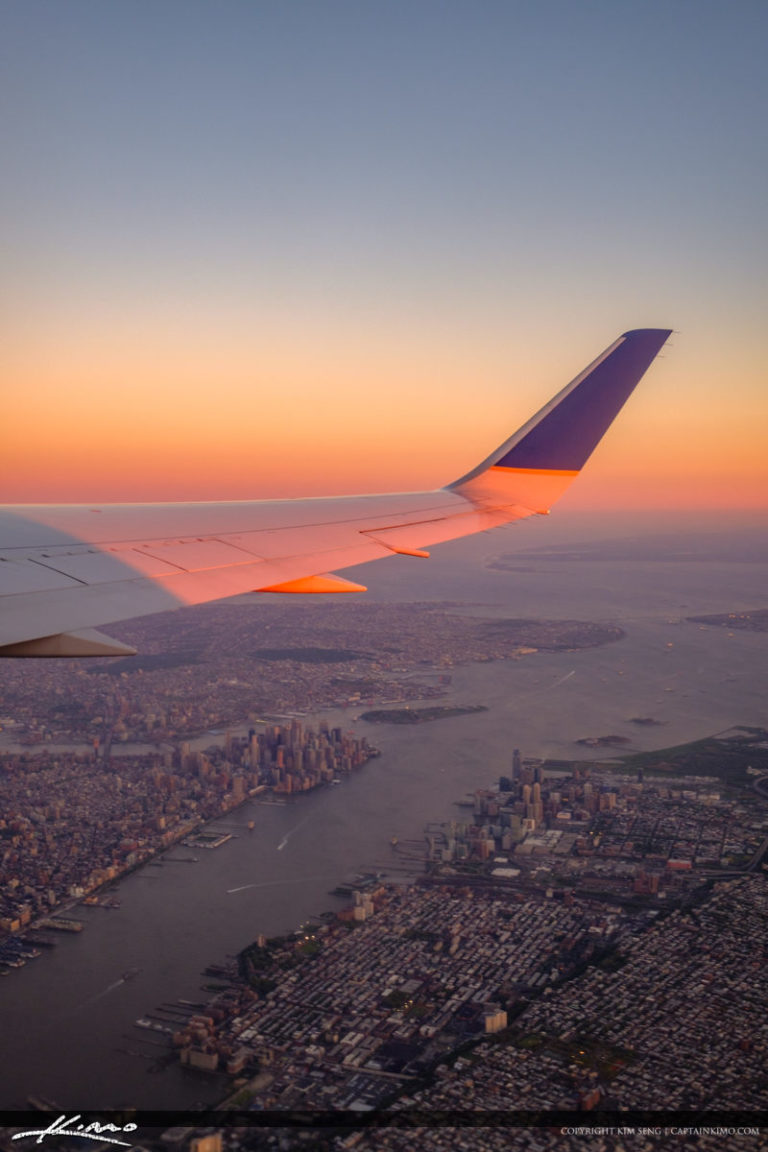 Airplane Wing Vertical New York City Below Royal Stock Photo
