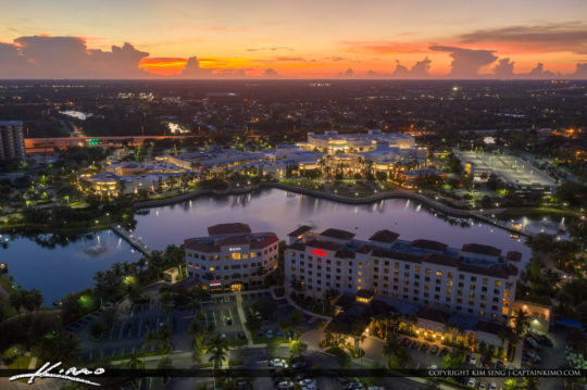 Palm Beach Gardens Aerial Sunset Downtown at the Gardens | Royal Stock