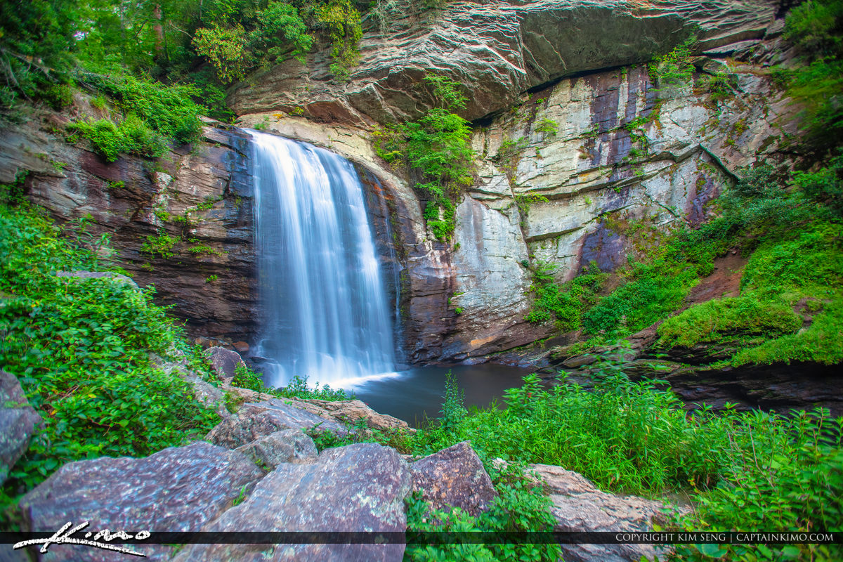 Looking Glass Falls Brevard North Carolina Rocks And Bushes Royal 