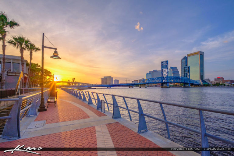Sunset Along the Southbank Riverwalk along St Johns River Jacksonville