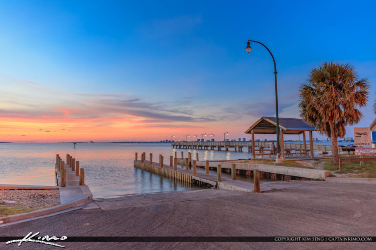 Jensen Beach Causeway Park and Bridge Fishing Pier Royal Stock Photo