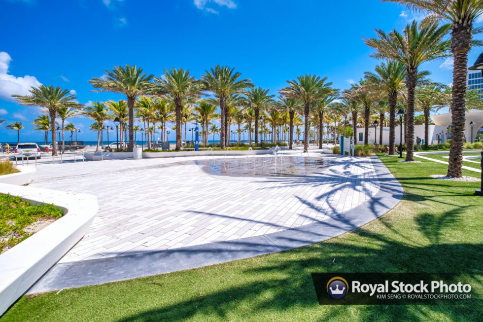 Water Fountain at Beach Las Olas Oceanside Beach Fort Lauderdale Royal Stock Photo