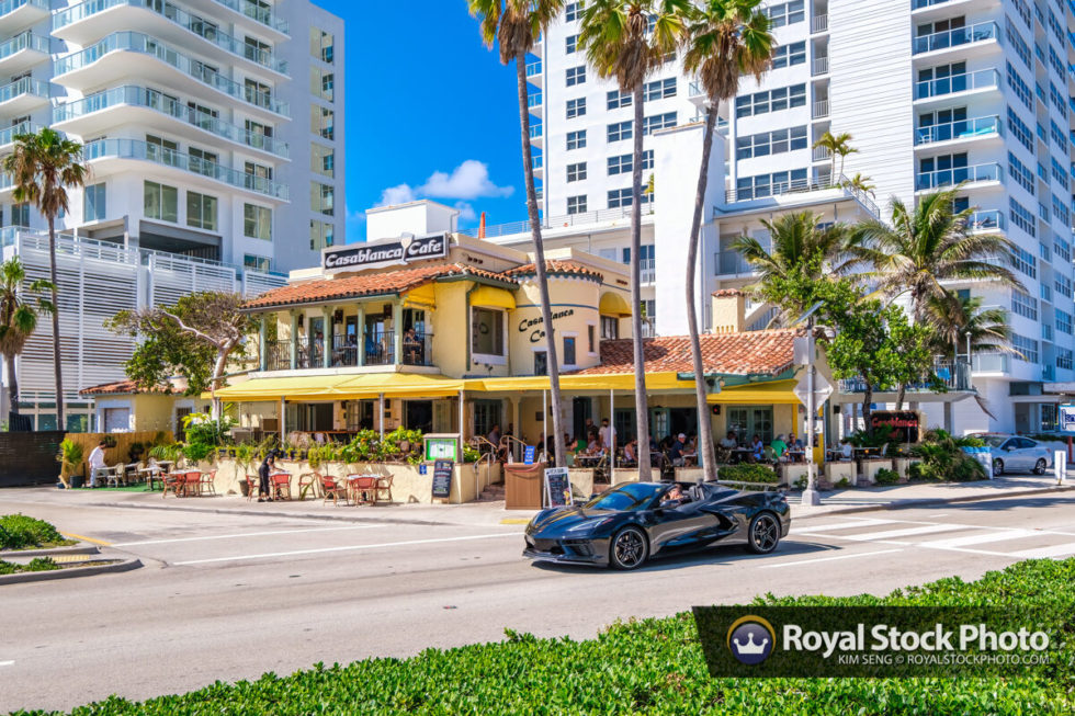 Sports Car on Road at Casablanca Cafe at Beach Fort