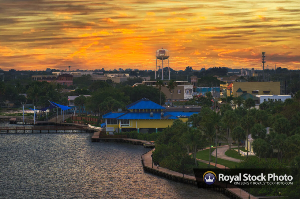 Downtown Stuart Water Tower Sunrise from Roosevelt Bridge | Royal Stock ...