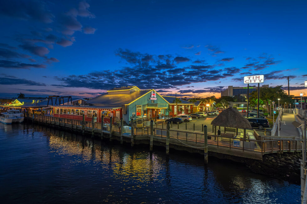 Pinchers at Tin City Twilight Hour Downtown Naples Royal Stock Photo
