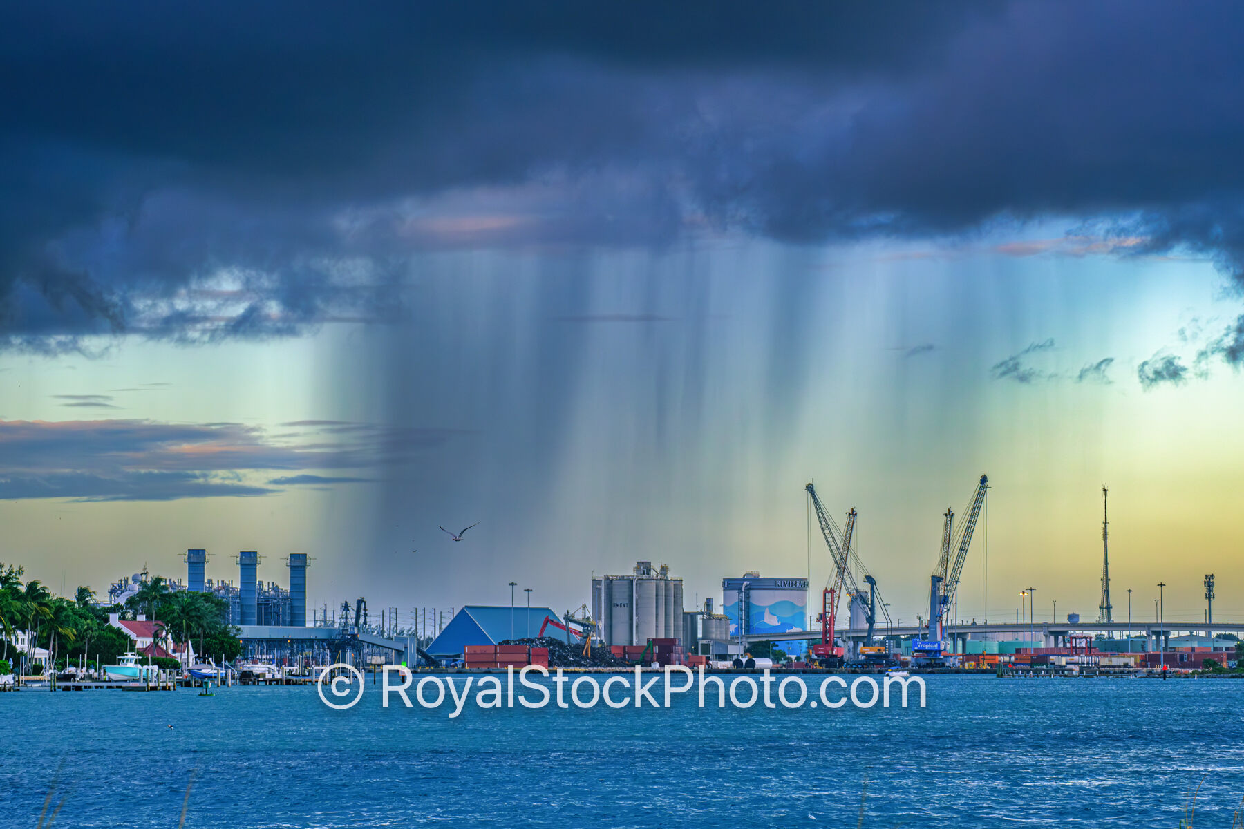 Raining over the Port of Palm Beach Florida