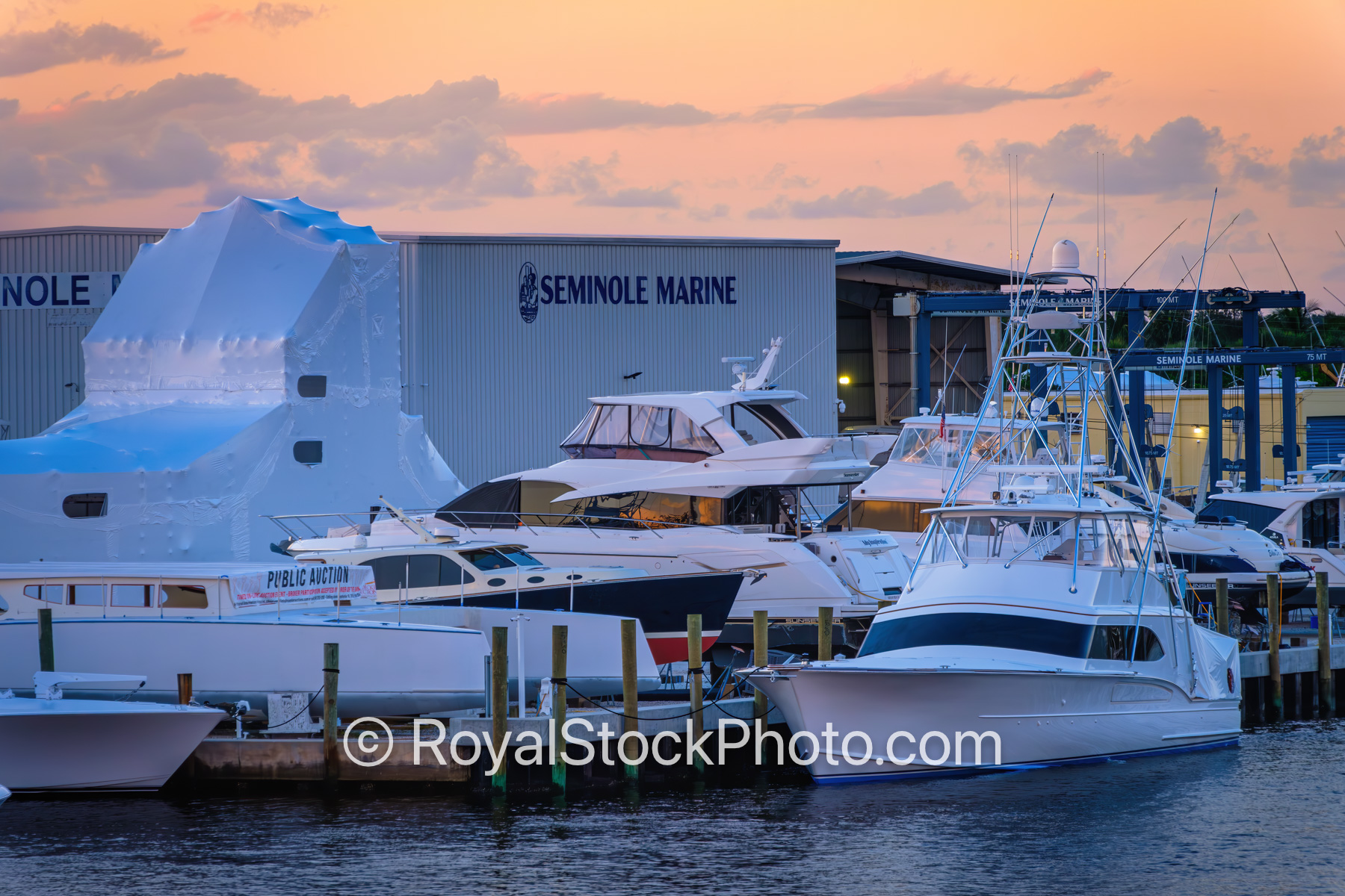 Seminole Marine and Boats Docked at Sunset