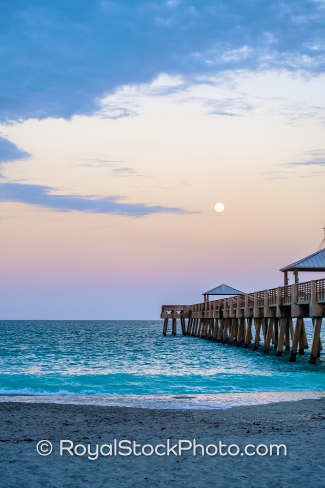 Moonlit Pier Captured Against Tranquil Atlantic Waters of Juno Beach Florida on US Highway 1 20180101